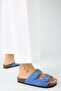 Fuga Women's Leather Genuine Leather Double Buckle Nubuck Blue Slippers - 5