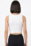Women's White and Black Detailed Design Crop Tank Top Non-Marking Stretchy Fabric - 3
