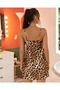 Leopard Patterned Satin Nightgown with Thin Straps for Women - 3