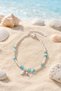 Blue Stone Fish Charm Women's Bracelet Pearl Detailed Silver Color Elegant Bracelet - 5