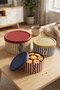 Set of 3 Round Metal Decorative Boxes, 21.5, 17.5, 14 cm Heritage Lines - 3