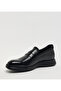 Plain Black Leather Loafers Shoes - 2