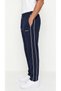 Men's Dark Blue Color Comfortable Fit Double Piping Flat Leg Pocket Zippered Sweatpants - 5