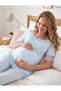 New Season Blue Summer Lace Design Button Detailed Short Sleeve 100% Cotton Maternity Pajama Set - 2