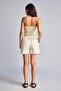 100% Cotton Regular Waist Short Leg Patterned Elastic Tie Waist Muslin Ecru Shorts H7651Ax26Sm - 6