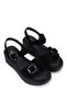 Women's Genuine Leather Black Suede Heeled Sandals - 2