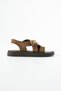 Veyron Women's Genuine Leather Sandals with Gold Buckle and Light Sole, Tan Suede