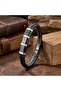 Black-White 316L Steel and Hair Braid Men's Leather Bracelet - 21 cm - 3