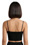 Women's Black Rope Strap Crop Athlete Top Stretch Fit Embroidered Crop Top Bustier Front Double Layer - 4