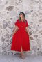 Red Brooch Detail Waist Tie Dress