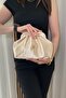Women's Cream Satin Bohça Bag - Long Strap Daily and Evening Dress Bag - 3