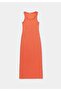 Slim Fit Plain Women's Orange Sleeveless Dress - 5
