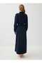 Half-Pleated Belt Detailed Shirt Collar Hijab Dress - Navy Blue - - 5