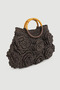 Floral Detailed Straw Bag with Wooden Accessories - Brown - 2