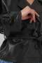 Women's Classic Collar Belted Double Button Black Jacket - 7