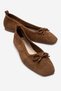 Sosa Tan Suede Genuine Leather Blunt Toe Bowknot Women's Ballerina Shoes