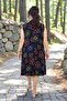 Polo Collar Asymmetric Cut Jopone Sleeves (Sleeveless) Ethnic Patterned Oversized Large Size Combed Cotton Dress - 3