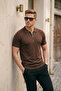 Men's Zippered Casual Brown Slim Fit Polo Neck T-Shirt - 2
