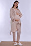 Adjustable Waist Elasticated Maternity Pajama Set with Dressing Gown Effortt - Beige - 7