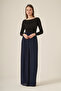 Women's Comfortable Fit Chiffon Pleated Trousers Navy Blue 30700