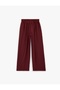 Modal Fabric Wide-Leg Trousers with Tie Waist - Burgundy - 3