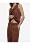 Wide-Leg Satin Trousers with Pile Detail, Pockets and Belt - Brown - 3