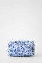 Blue Floral Pattern Quilted Makeup Bag Travel Organizer Zippered Cosmetic Bag - 2