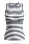 Women's Athlete Sleeveless Crew Neck Striped Ribbed Lycra Zero Sleeve T-Shirt - 2