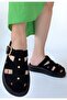 Ellia Premium Black Suede Buckle Summer Slippers - 3