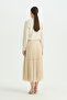 Lace Detailed Crash Pleated Skirt - Beige - 4