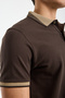 Brown Polo Collar Men's T-Shirt Regular Fit 100% Cotton with Striped Collar Detail - 3