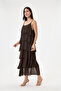 Brown Italian Layered Adjustable Strap Lined Long Silk Dress 38 - 44 Size - 3