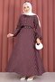 Striped Shirt Skirt Double Set Burgundy