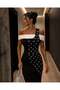 Black and White Boat Neck Stone Embroidered Evening Dress 583413 - 3