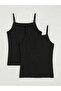 Lcw Kids Black Square Collar Rope Strap Girls' Undershirt 2-Piece Set