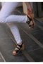 Agusto Genuine Leather Velcro Strap Thick Heeled Ultra Comfortable Daily Women's Sandals Real Leather Black - 6