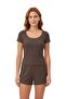 Premium - Neat Collection |   Brown Rib Textured Round Neck Modal Viscose Shorts Pajama Set