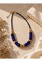 Navy Blue Glass Beaded Gold Detailed Handmade Women's Necklace - 3