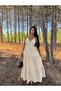 V-Neck Rope Strap Back Cross Elastic Detail Waist Fold Maxi Length Linen Dress - 6