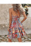Women's Gimped Waist Halter Patterned Single Jersey Mini Dress - 3