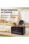 Wooden Kitchen Utensil Holder with 4 Compartments & Drainage, Farmhouse Cooking Utensils Caddy (Black) - 3