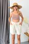Women's Adjustable Waist Double Pocket 100% Cotton Shorts Stone - 5544 - 4