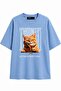 Women's Oversize 100% Cotton T-Shirt Basic Comfortable Fit Cat Printed T-Shirt