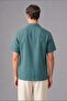 Regular Fit Polo Collar Linen Blend Short Sleeve Green Shirt I0292Ax26Hs - 5
