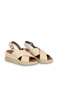 Beige Leather Women's Wedge Heeled Sandals - 3