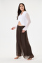 Women's Brown Italian Elastic Waist Wide Leg Silk Trousers Size 38 - 48 - 2