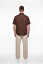 Men's Short Sleeve Oversize Linen Shirt Brown - 7