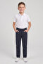 Boys' White Short Sleeve Polo Collar T-Shirt Navy Blue Ribbed Waist Canvas School Pants Bottom Top Set School Outfit - 2