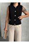Metal Buttoned Pocketed Cotton Summer Seasonal Knitwear Vest - 2