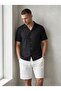 Men's Summer Short Sleeve Shirt Shorts Set Baby Black-White - 2